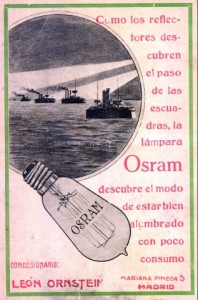 Anuncio de las bombillas eléctrica marca ‘Osram’ durante la 1ª Guerra Mundial. / Colección de Fco. Sala Aniorte