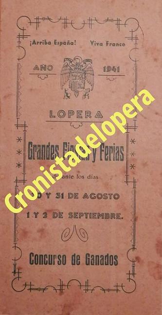 PORTADA DEL PROGRAMA DE LA FERIA DE LOS CRISTOS DE LOPERA DEL AÑO 1941