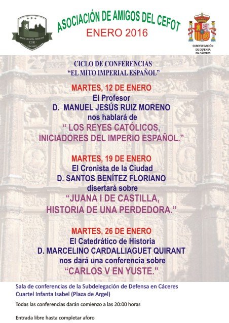 CONFERENCIA DE SANTOS BENÍTEZ FLORIANO, CRONISTA OFICIAL DE CÁCERES, SOBRE «JUANA I DE CASTILLA, HISTORIA DE UNA PERDEDORA»