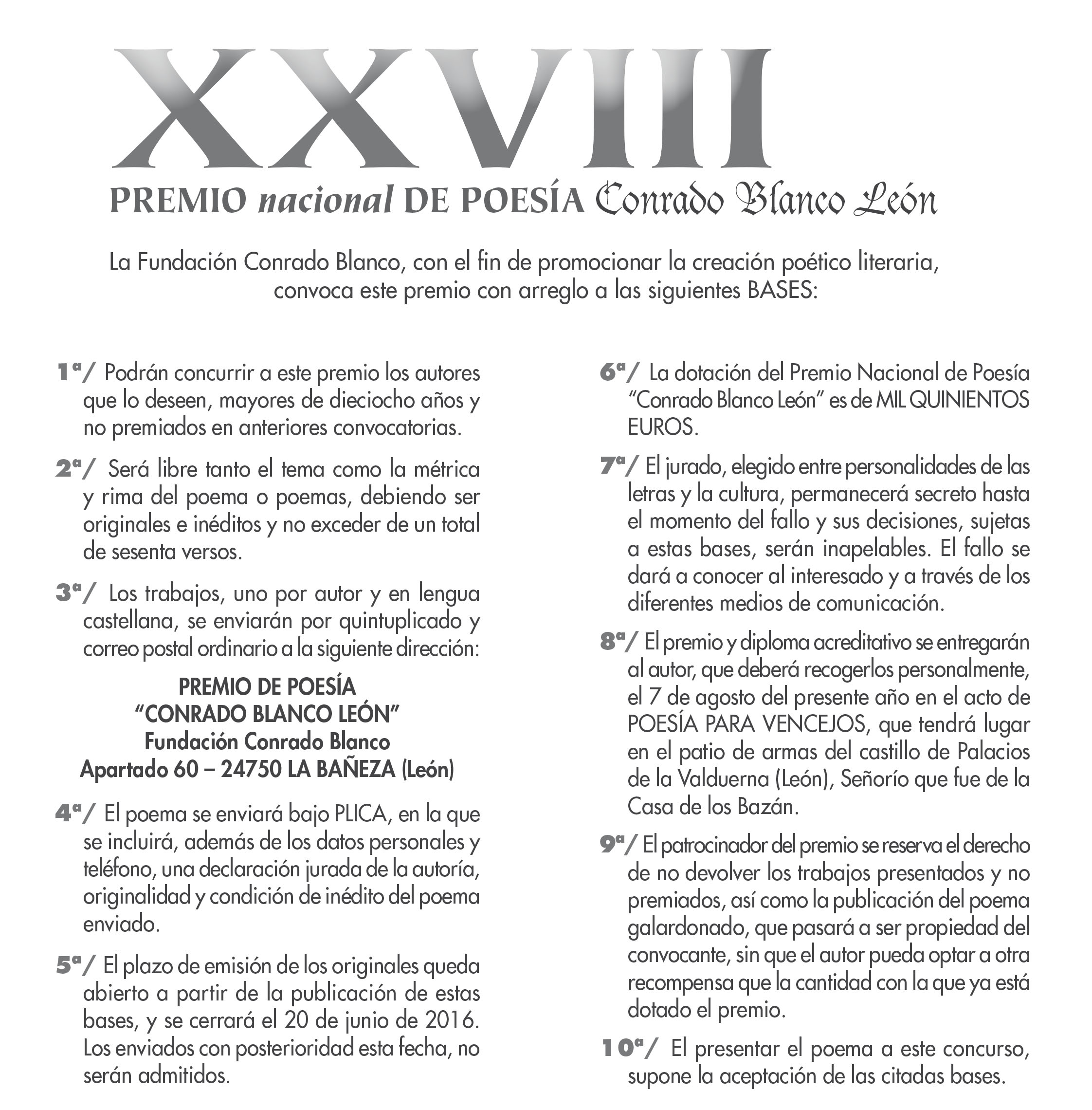 XXVIII PREMIO NACIONAL DE POESÍA CONRADO BLANCO LEÓN