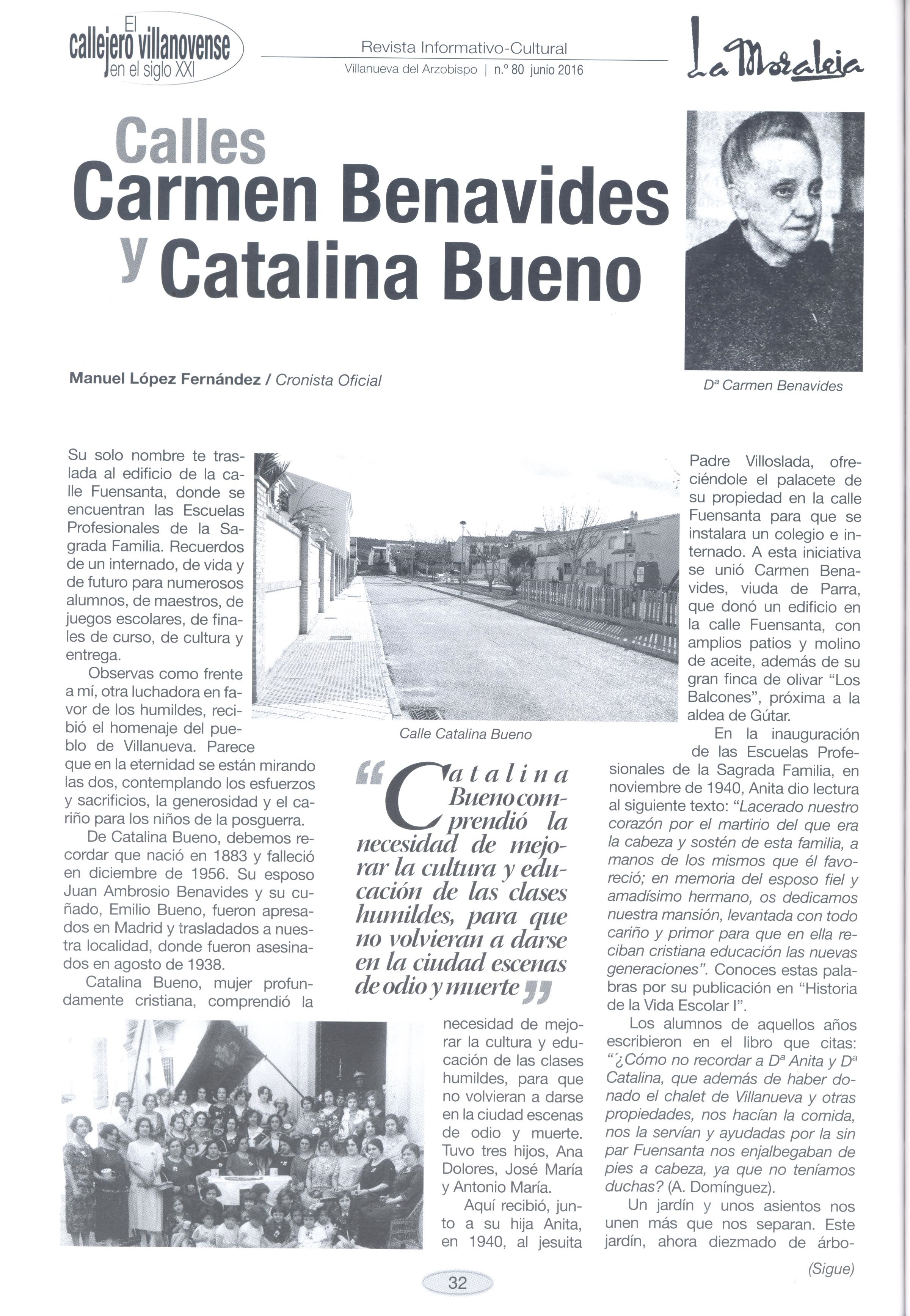 CALLES: CARMEN BENAVIDES Y CATALINA BUENO