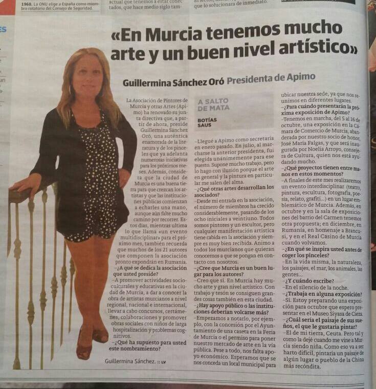 GUILLERMINA SÁNCHEZ ORÓ, PRESIDENTA DE APIMO: “EN MURCIA TENEMOS MUCHO ARTE Y BUEN NIVEL ARTÍSTICO”