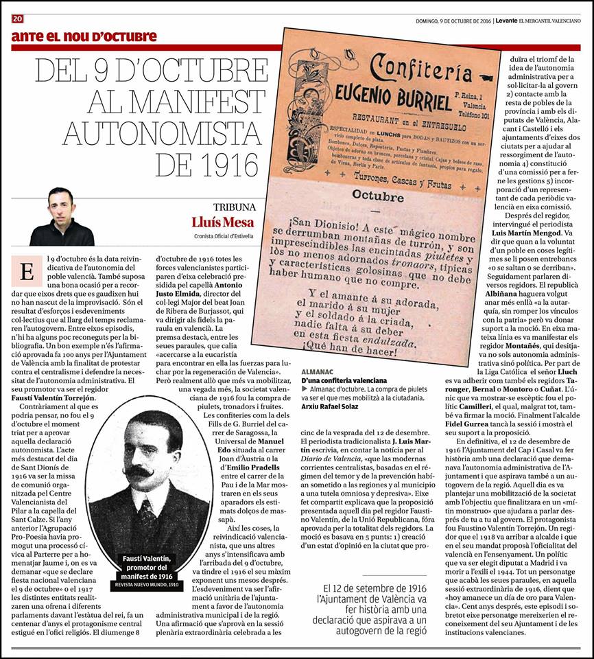 EL 9 D’OCTUBRE AL MANIFEST AUTONOMISTA DE 1916