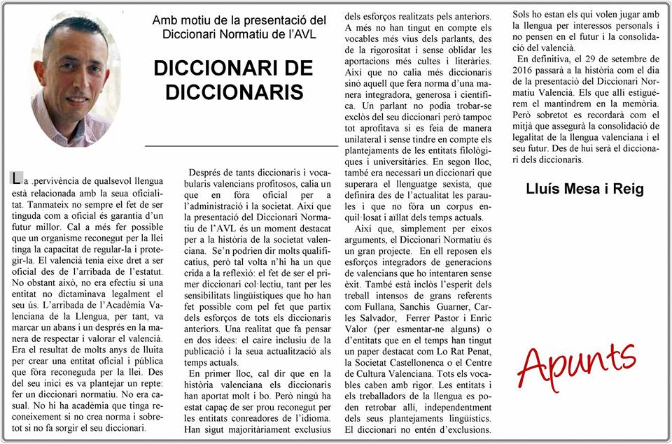 DICCIONARI DE DICCIONARIS • AMB MOTIU DE LA PRESENTACIÓ DEL DICCIONARI NORMATIU DE L‘AVL