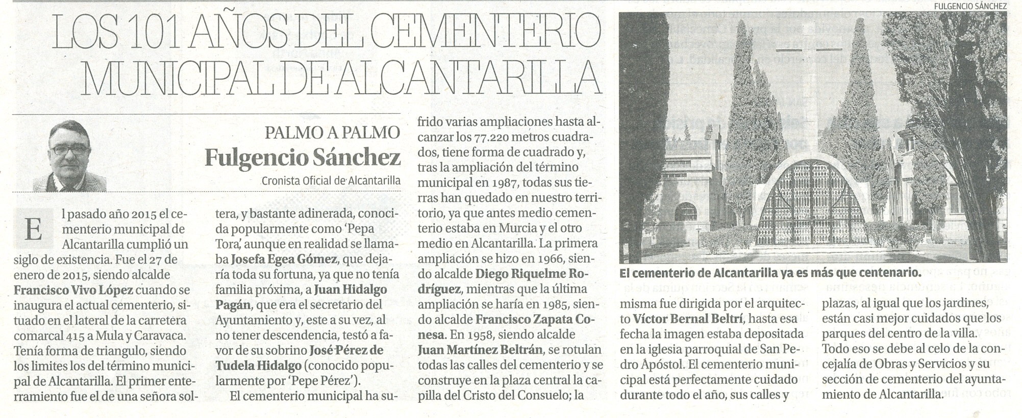 LOS 101 AÑOS DEL CEMENTERIO DE ALCANTARILLA