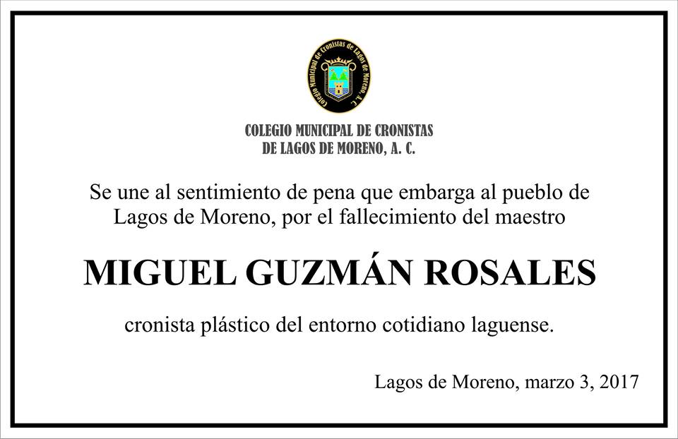 FALLECE MIGUEL GUZMÁN ROSALES, CRONISTA DE LAGOS DE MORENO (MÉXICO)