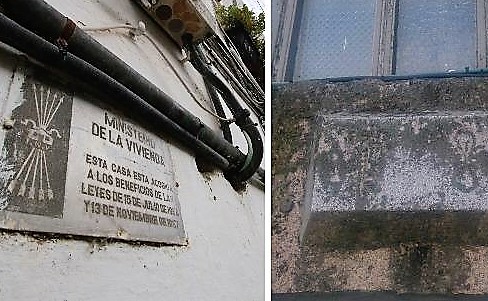 COMIENZA LA RETIRADA DE LAS ANTIGUAS PLACAS FRANQUISTAS DE MÉRIDA (BADAJOZ) DEL MINISTERIO DE LA VIVIENDA