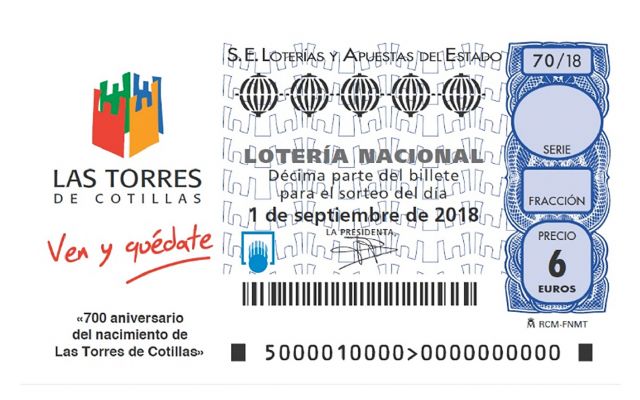 LA LOTERÍA NACIONAL HOMENAJEARÁ EL 700º ANIVERSARIO COMO MAYORAZGO DEL PUEBLO MURCIANO DE LAS TORRES DE COTILLAS