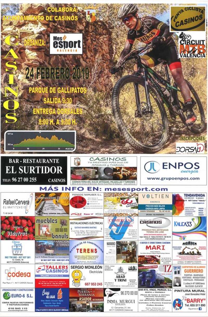 LA PEÑA CICLISTA DE CASINOS ORGANIZA UN CIRCUITO MTB EL DÍA 24 DE FEBRERO