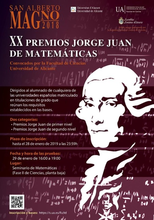 LA UNIVERSIDAD DE ALICANTE CONMEMORA EL 20º ANIVERSARIO DE LOS PREMIOS JORGE JUAN DE MATEMÁTICAS • LA ENTREGA DE PREMIOS SERÁ EL PRÓXIMO VIERNES 22 DE FEBRERO, A LAS 19.30 HORAS EN LA CASA MUSEO MODERNISTA