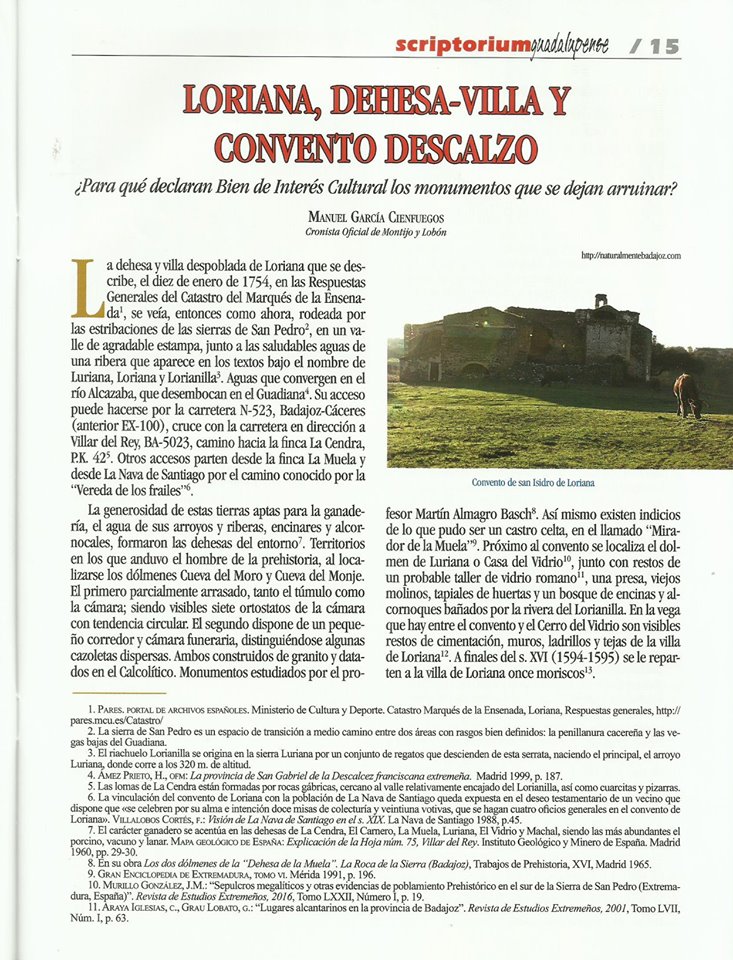 “LORIANA DEHESA-VILLA Y CONVENTO DESCALZO”, EN LA REVISTA DEL REAL MONATERIO DE GUADALUPE