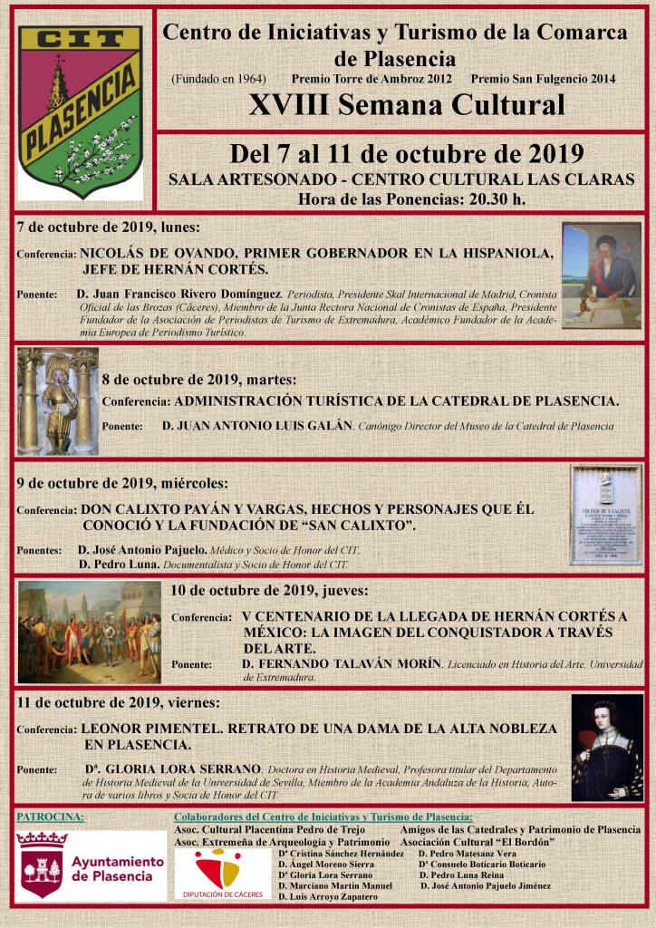 EL CIT DE PLASENCIA (CÁCERES) PROGRAMA 5 CONFERENCIAS POR SU XVIII SEMANA CULTURAL