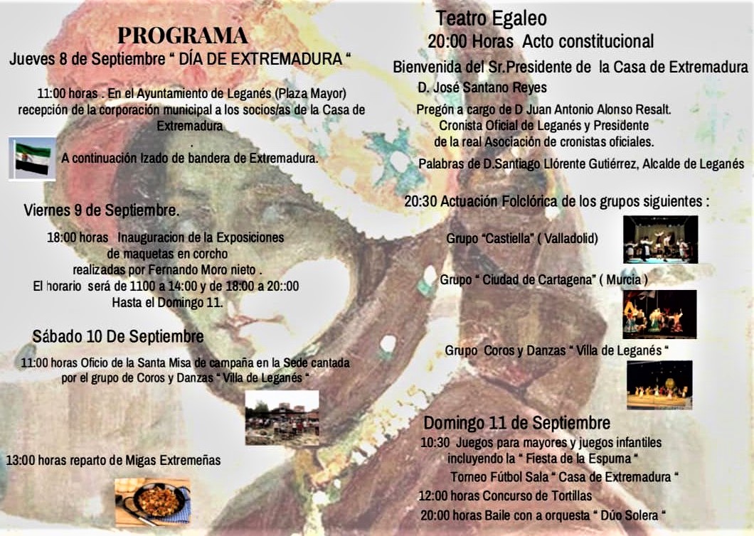 LA CASA DE EXTREMADURA EN LEGANES CELEBRA EL DIA DE EXTREMADURA E INVITA AL PRESIDENTE DE LA RAECO A DAR EL PREGÓN DE LAS FIESTAS Y LA ROMERIA DE LA PATRONA DE EXTREMADURA.