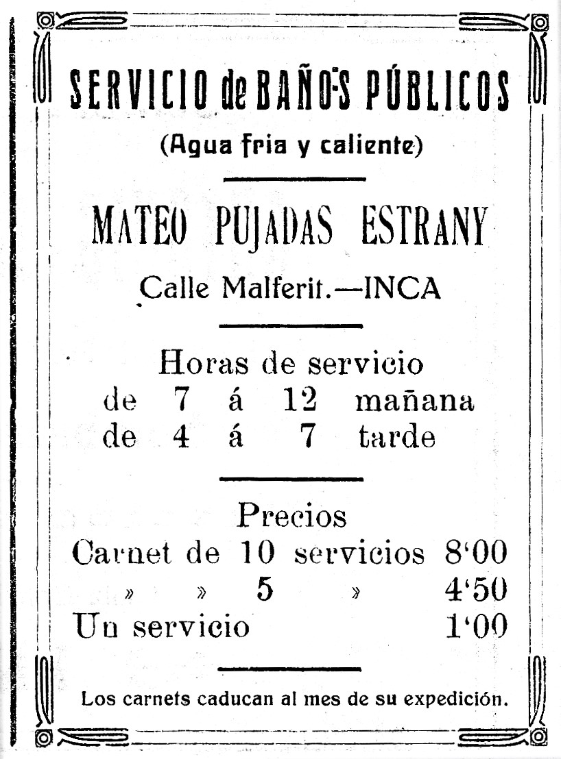 PUBLICIDAD DE 1923 DE LOS BAÑOS DE INCA