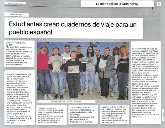 MALANQUILLA EN LA PRENSA FRANCESA GRACIAS A LOS ALUMNOS DE NANCY.