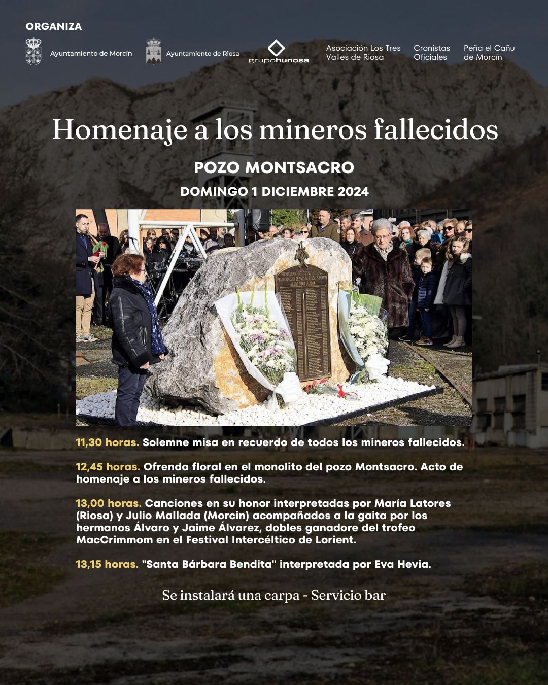 CONMEMORACIÓN DE SANTA BÁRBARA EN EL POZO MONTSACRO, CON HOMENAJE A LOS MINEROS FALLECIDOS.